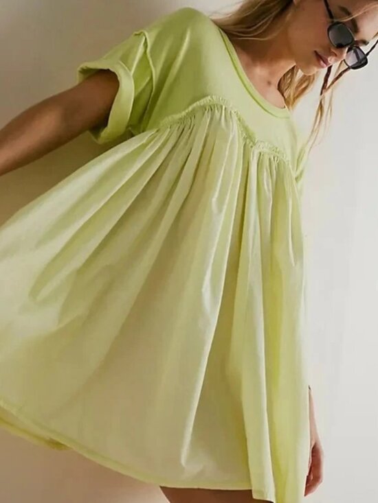 Free People Dresses & Skirts - Free People Catalina Mini Dress Scoop Neck Cuffed Sleeves Babydoll M